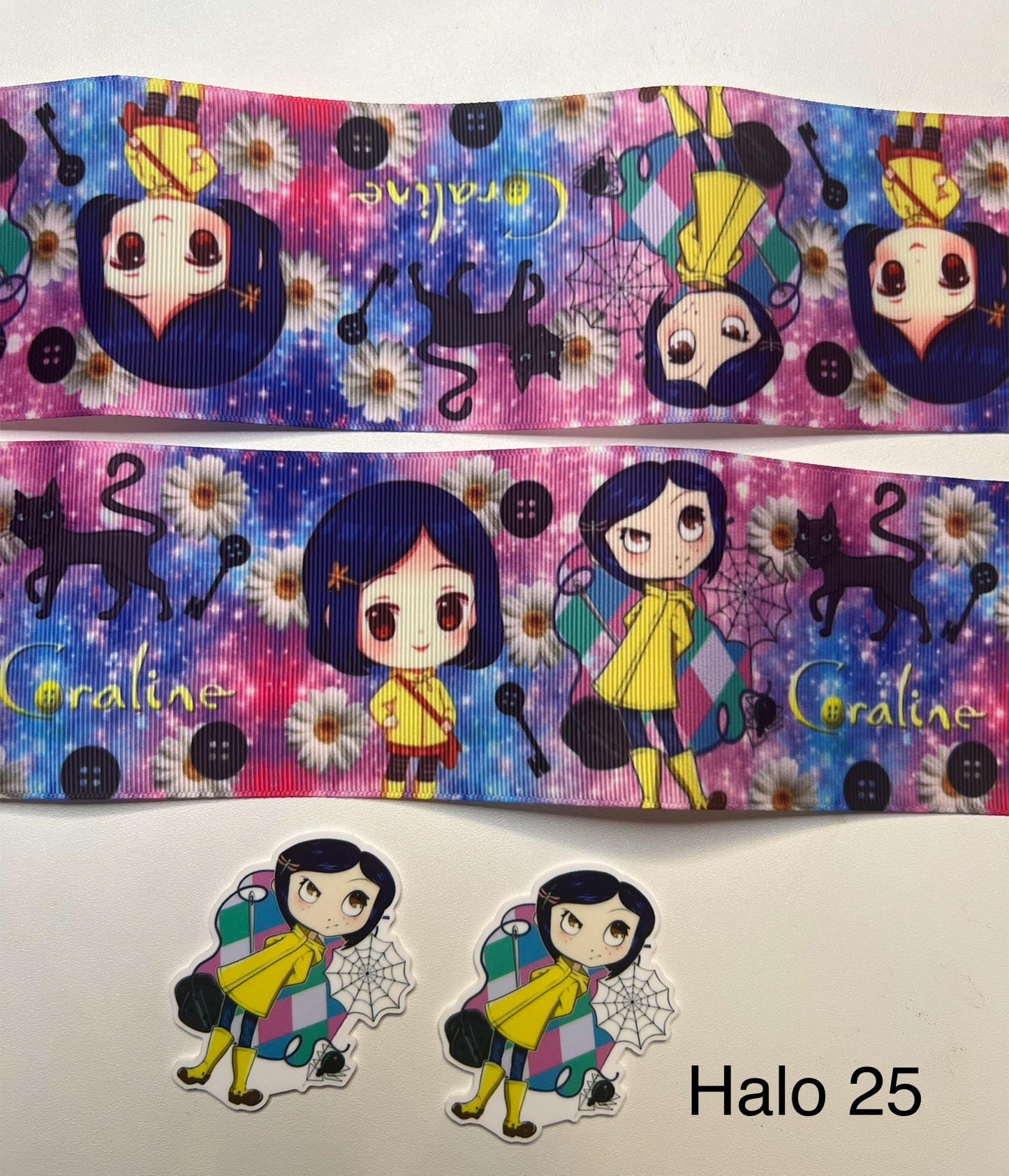 Ribbon with Acrylics Sets/Liston con Resinas (2 yardas de listón vibrante con 2 piezas llamativas de Resinas)
